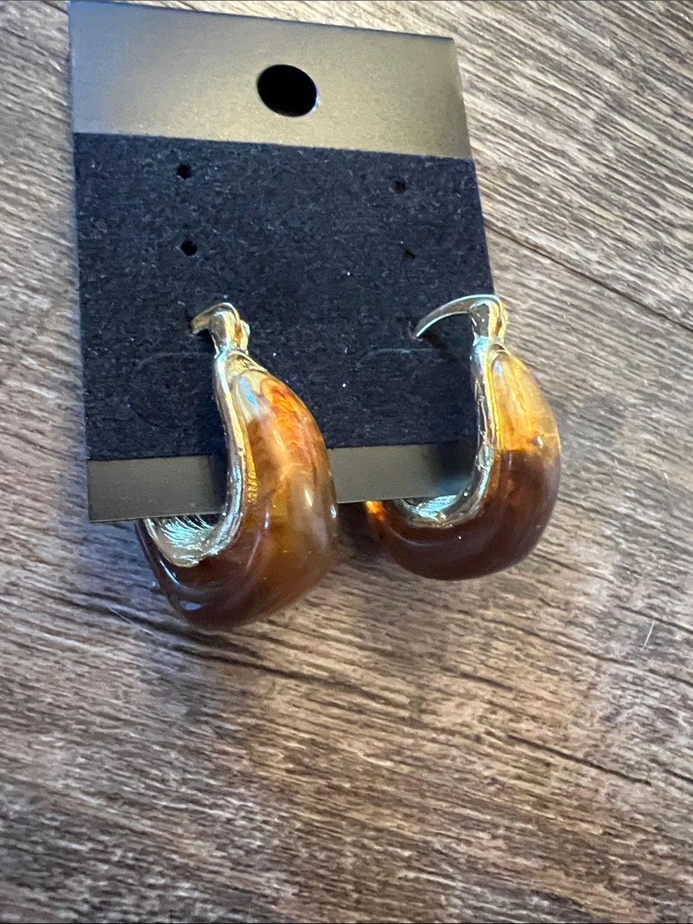 Brown Tortoiseshell Resin Hoop Earrings